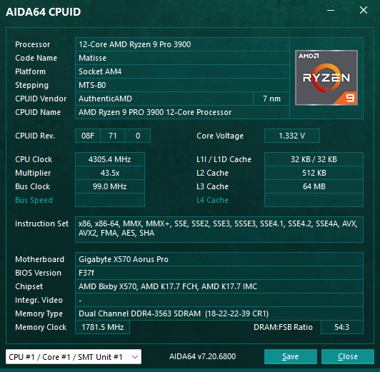 AIDA64 CPUID panel showing AMD processor details